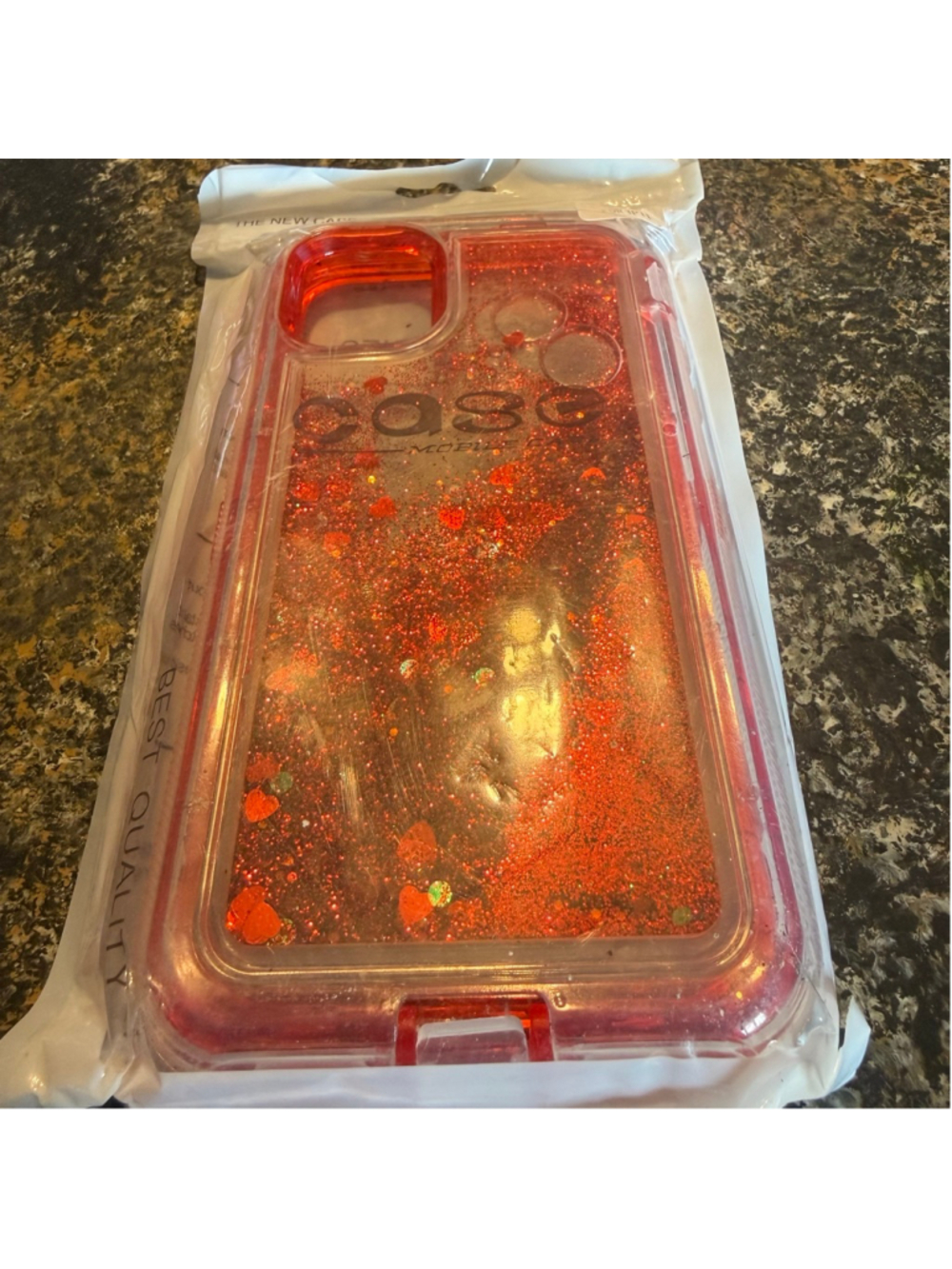 Cute Red Glitter Liquid Heart iPhone 11 Case – Shockproof Clear TPU Cover NIP